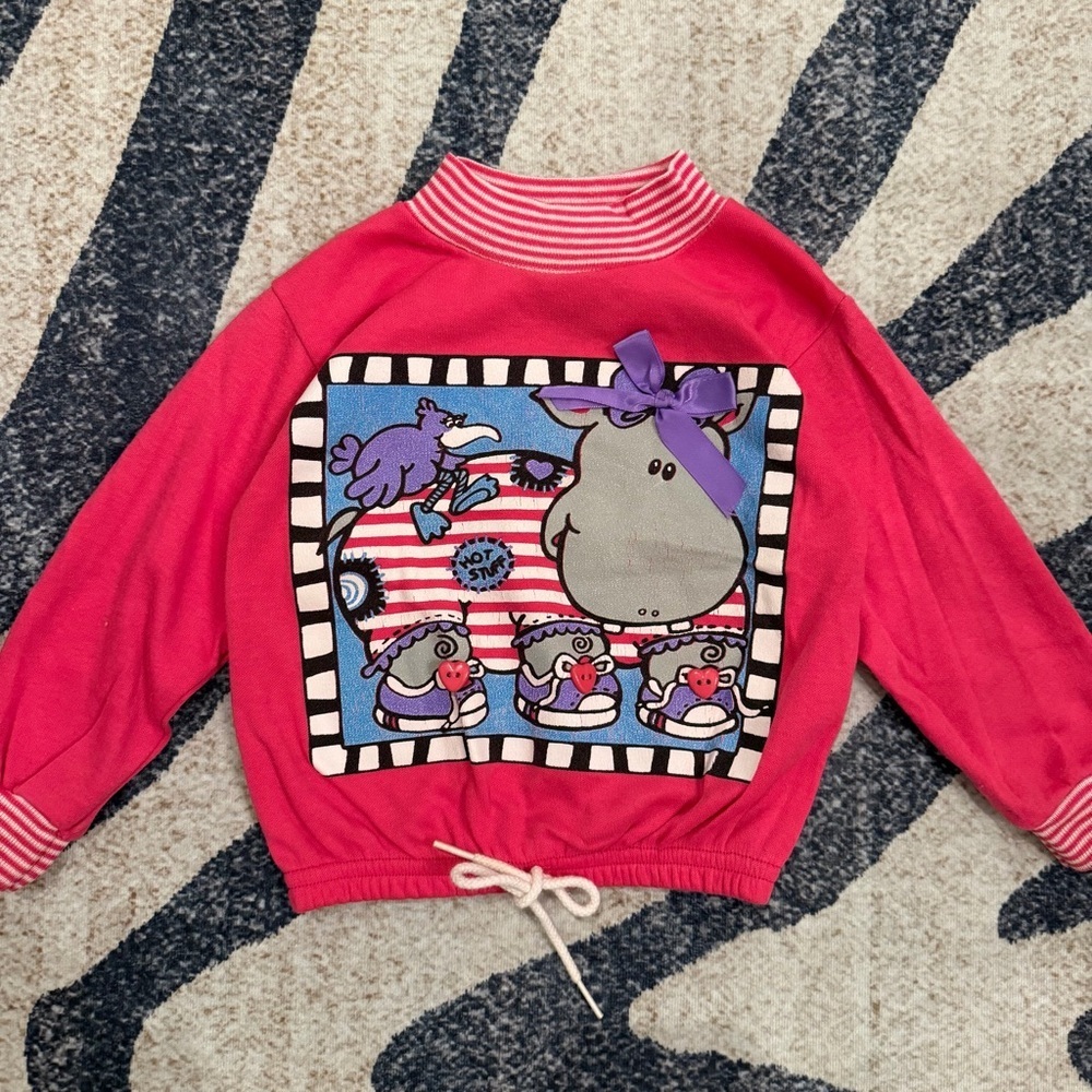 Vintage 80s Lighting Bug Hippo Crewneck Sweater Kids 2T Excellent